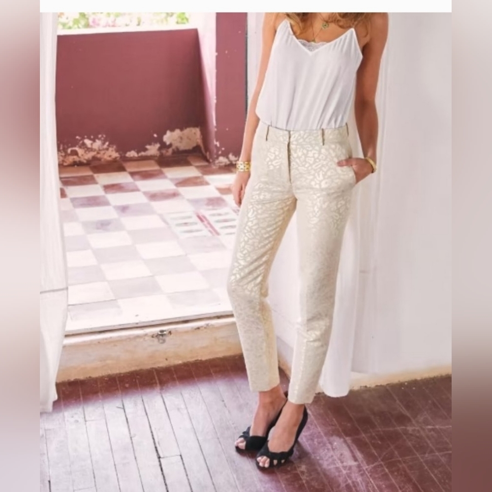 Sezane Gustav Pants White/Gold Leopard print
